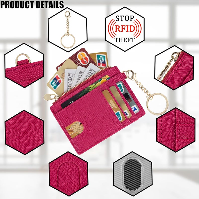Suweibuke Slim Pocket Wallet, RFID Blocking Credit Card Holder Wallet with D-Shackle ID Window and Detachable keychain for Women (A-Burgundy Red) - Image 3